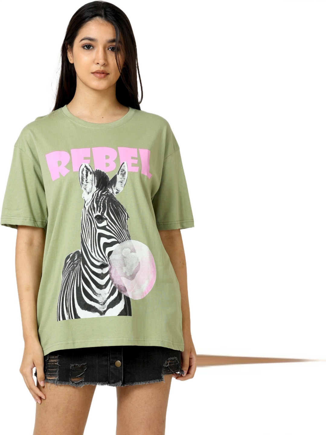albatross Women Graphic Printed Round Neck Cotton Oversized T-shirt