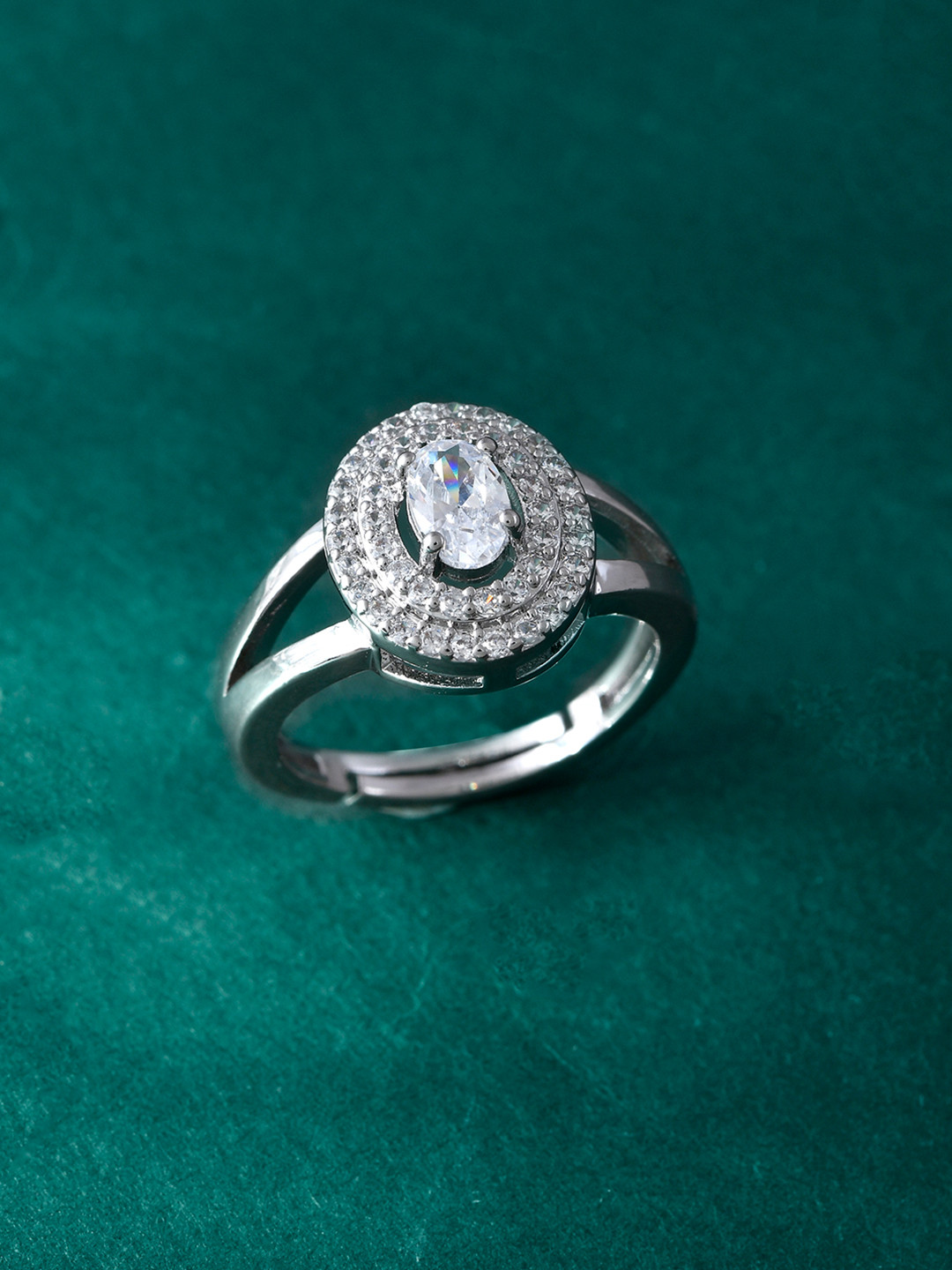 Voylla Rhodium-Plated Sparkling Elegance Glitter American Diamond Studded Solitaire Ring