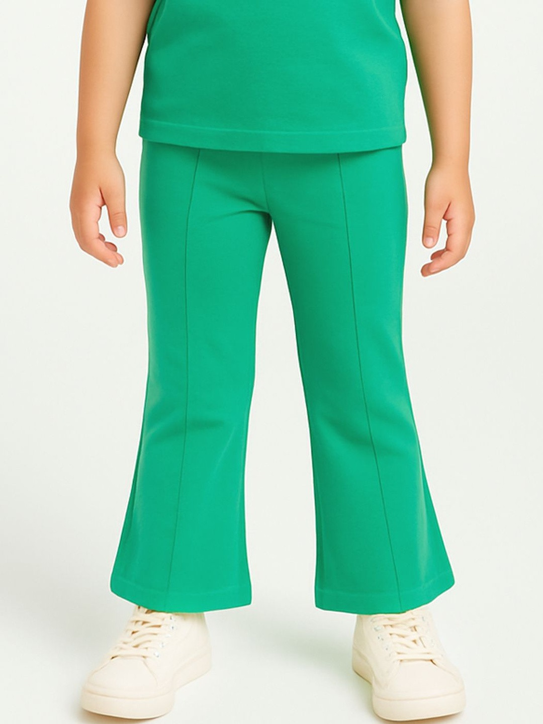 Nauti Nati Girls Green Rib Fitted & Flared Leggings