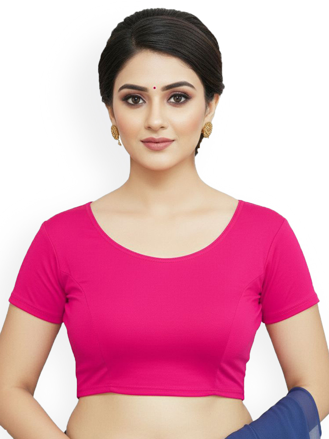 PU FASHION Women Round Neck Slip-On Cotton Short Sleeves Saree Blouse