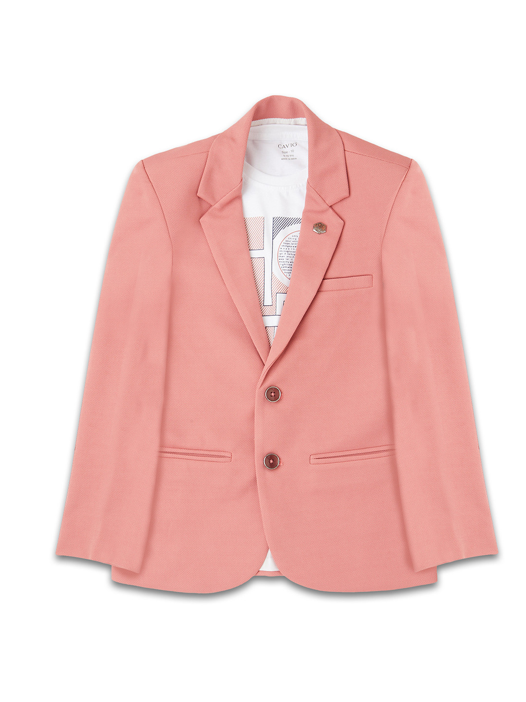 CAVIO Boys Comfort Fit Notched Lapel Collar Pure Cotton Single-Breasted Blazer & T-Shirt