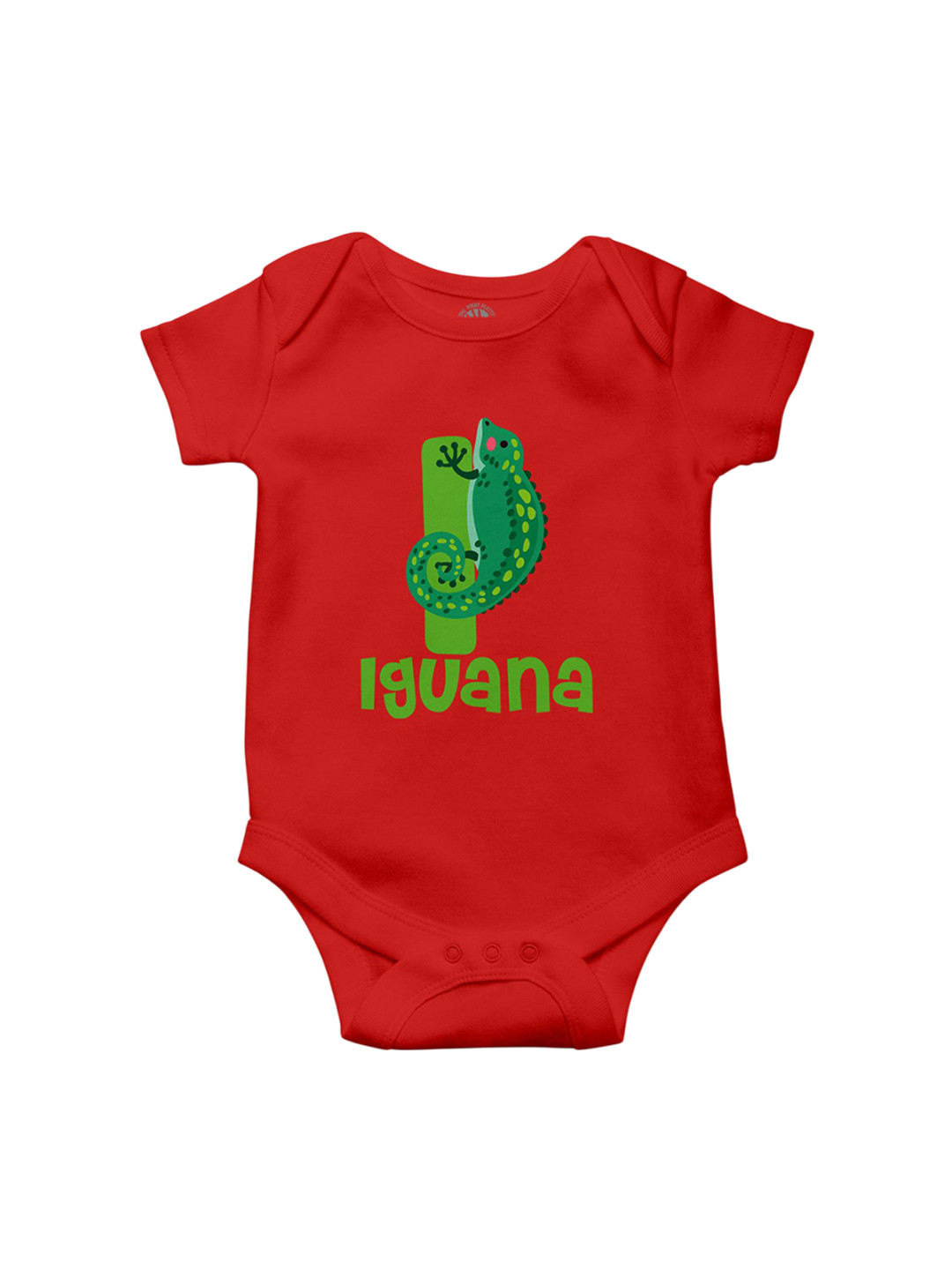 THE PRINT PLATTER Kids Iguana Red Printed Envelope Neck Bio Wash Cotton Bodysuit
