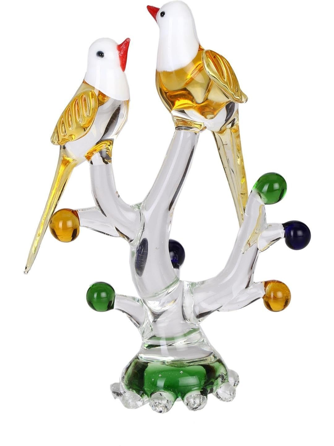 1ST TIME Yellow Glass Parrots On Stems Glossy Bedroom Medium Showpieces 6.7inch