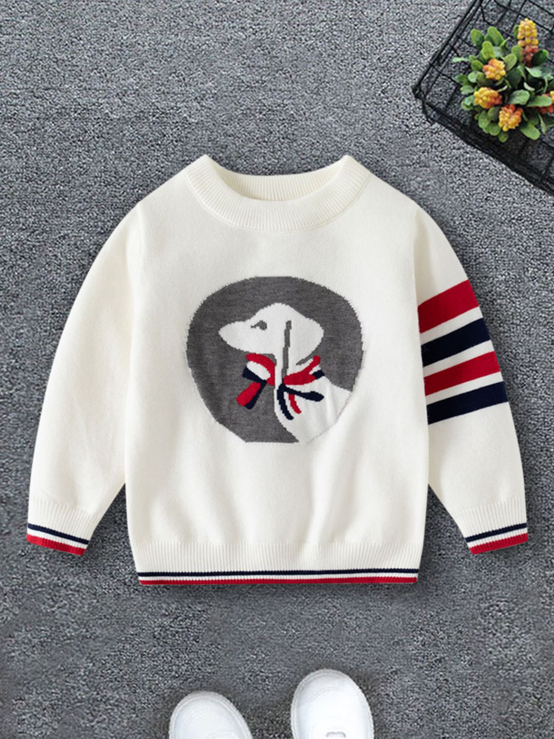 INCLUD Boys Graphic Printed Round Neck Straight Pullover Sweater