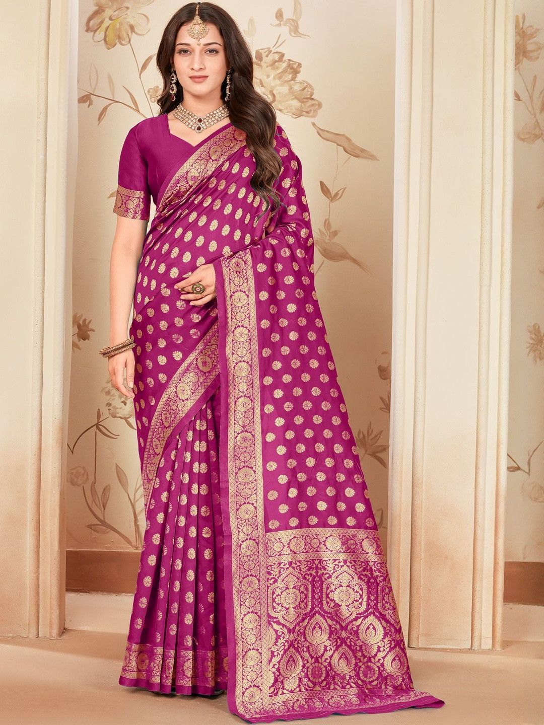 FABLAND Ethnic Motifs Zari Border Kanjeevaram Saree