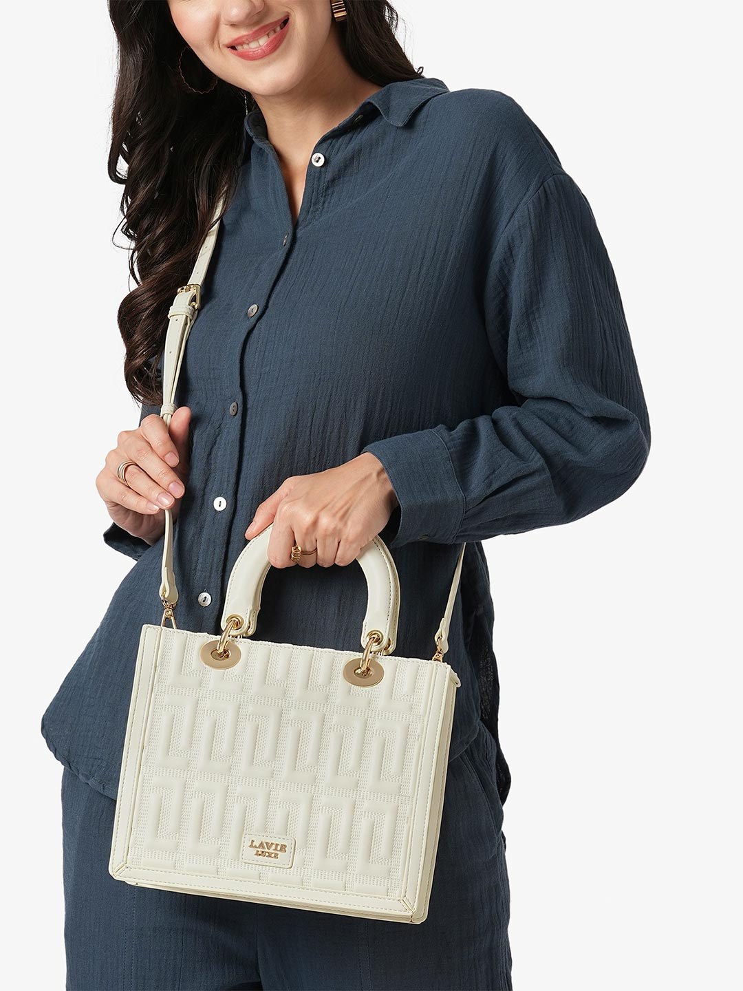 LAVIE LUXE Women Textured Structured Fringed Satchel Bag