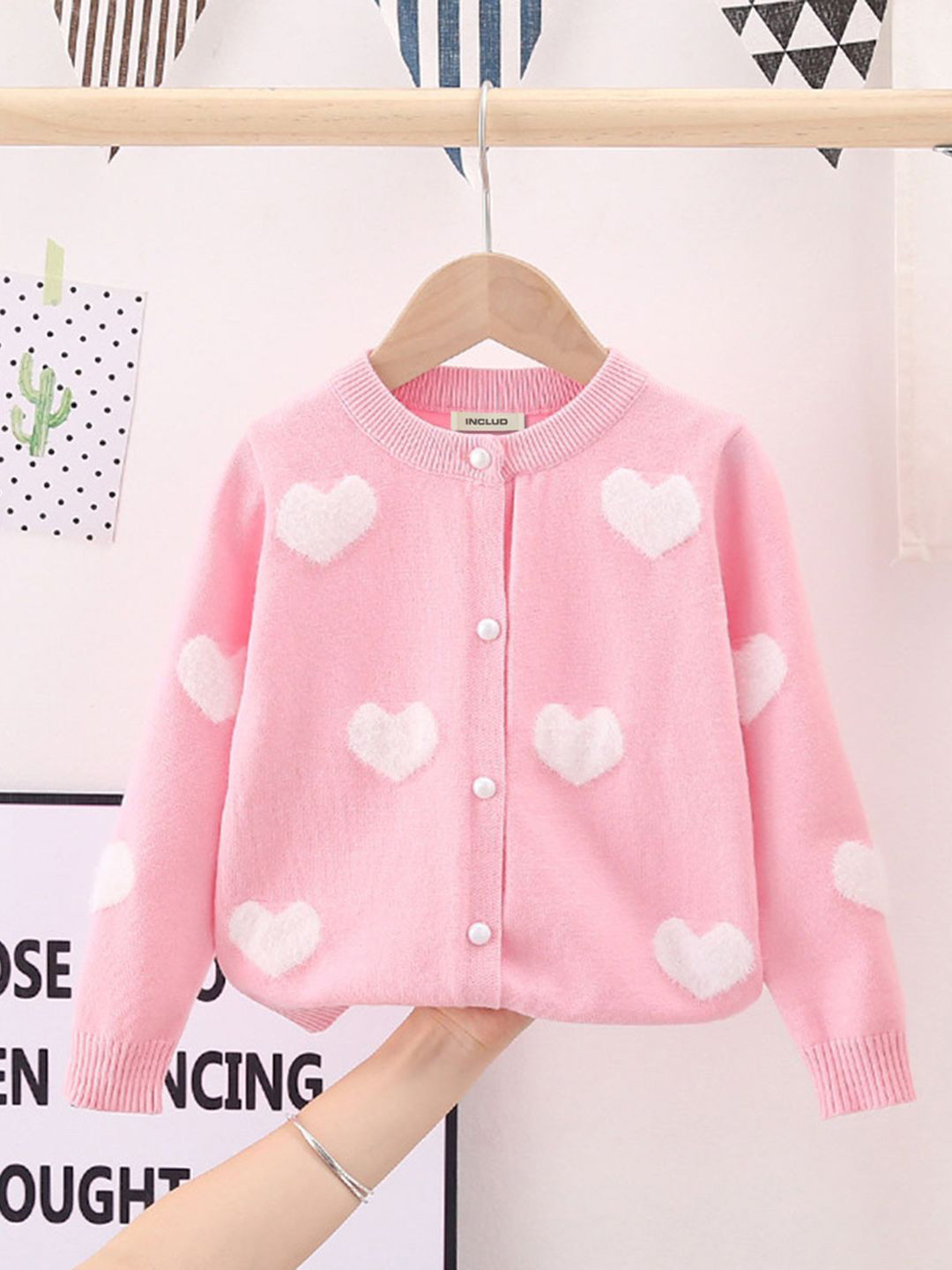 INCLUD Girls Graphic Printed Round Neck Long Sleeves Cardigan
