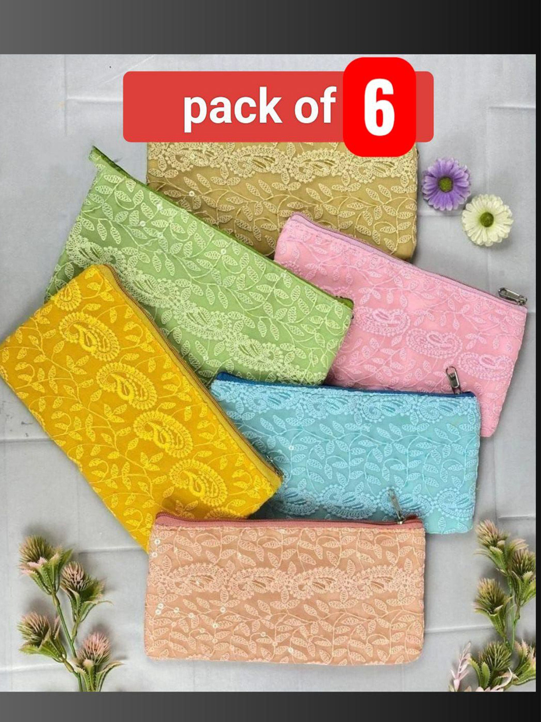 KUJRA Set Of 6 Embroidered Purse Clutch