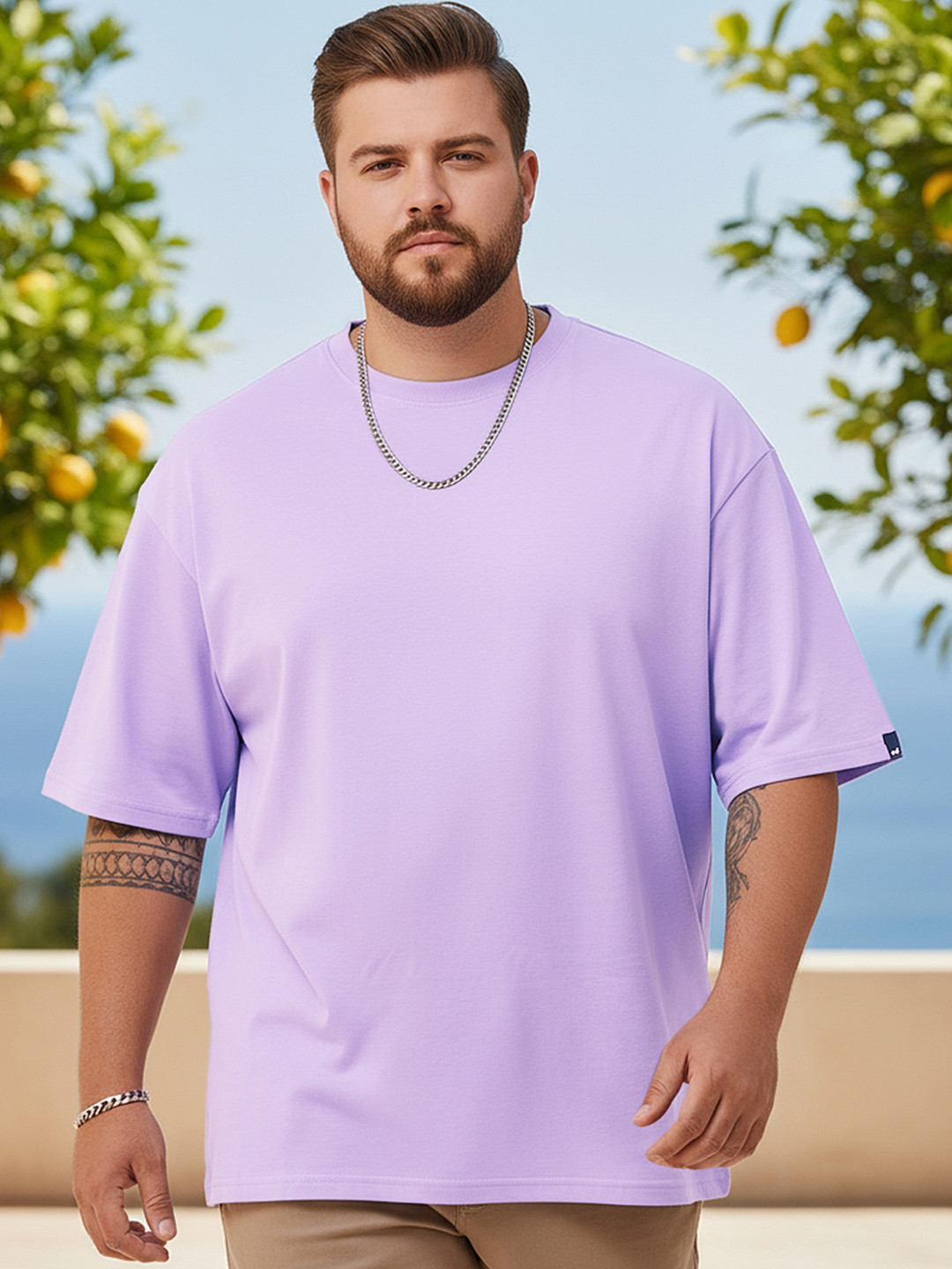 Bewakoof Men's Plus Size Purple Oversized Pure Cotton T-shirt
