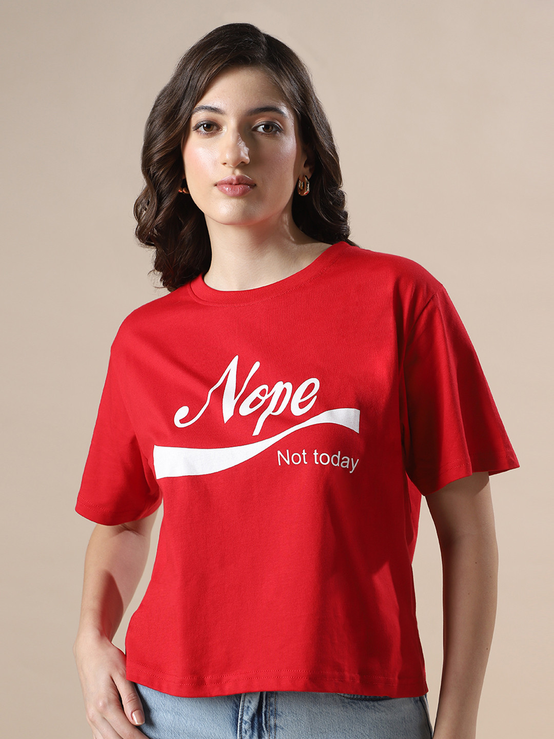 Globus Women Drop-Shoulder Graphic Printed Oversized Crop T-Shirt