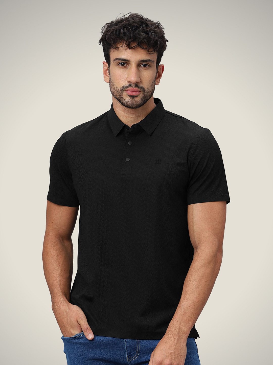 Hektor Snap Button Jacquard Wrinkle Resistant & Moisture Wicking Polo Tshirt