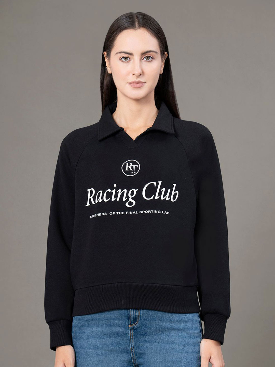 Red Tape Women Printed Shirt Collar Pullover Sweatshirt