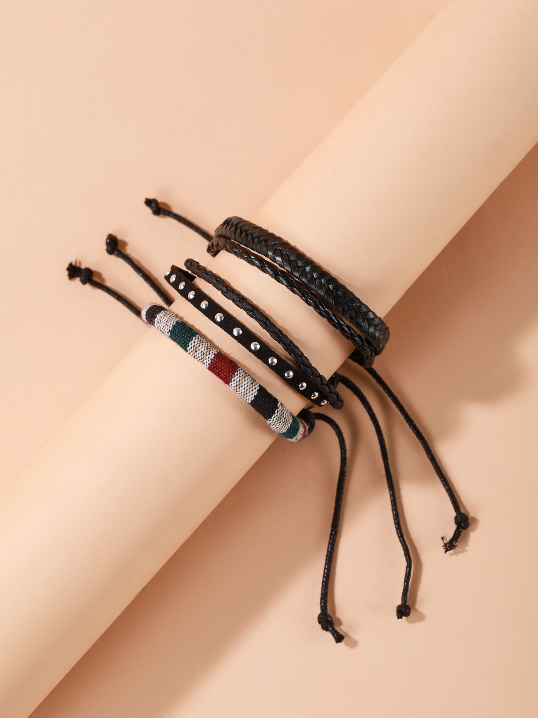 KPOP Men Set Of 3 Leather Wraparound Casual Bracelets