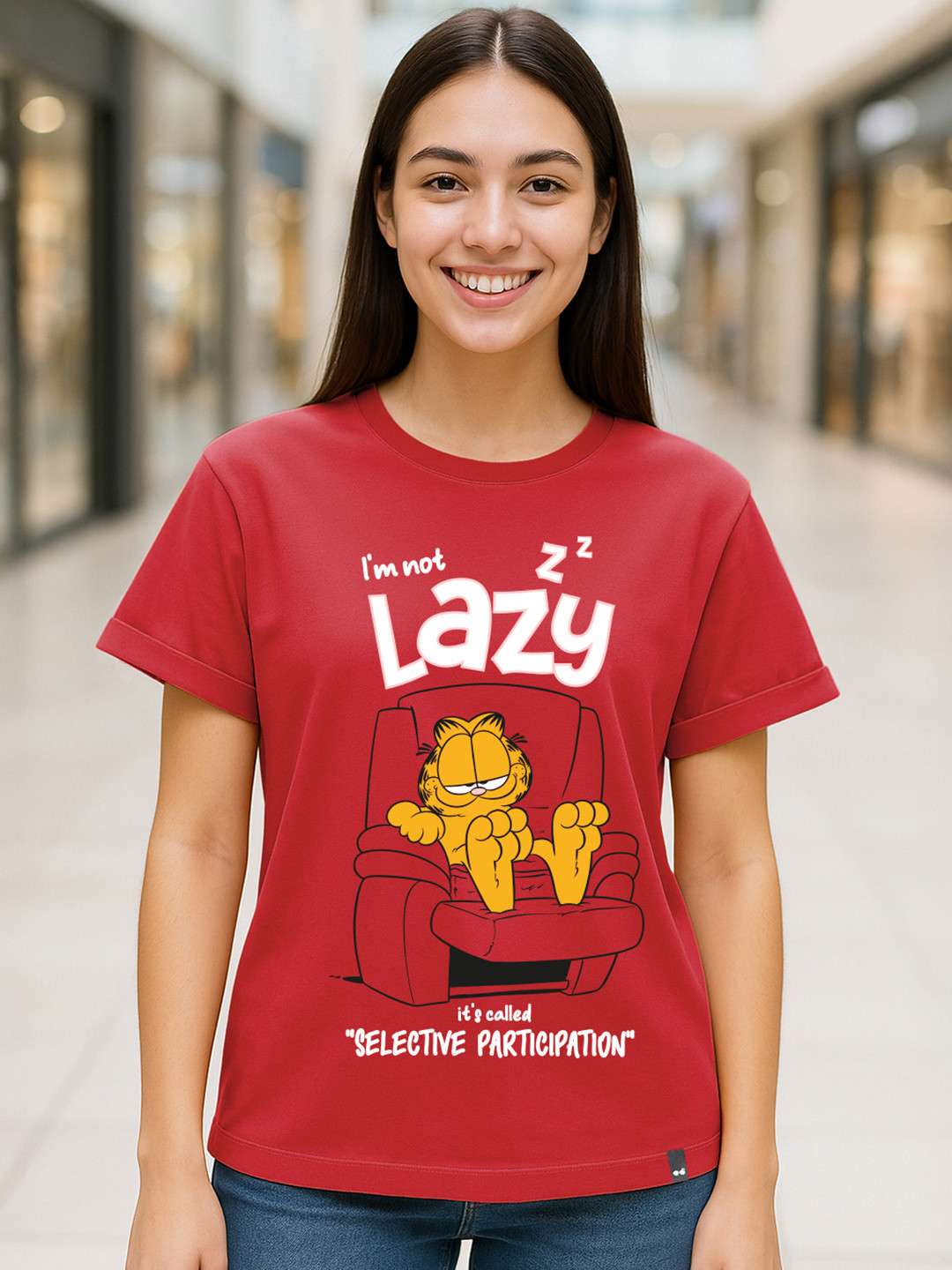 Bewakoof Women's Red Selective Participation Graphic Printed Boyfriend T-shirt