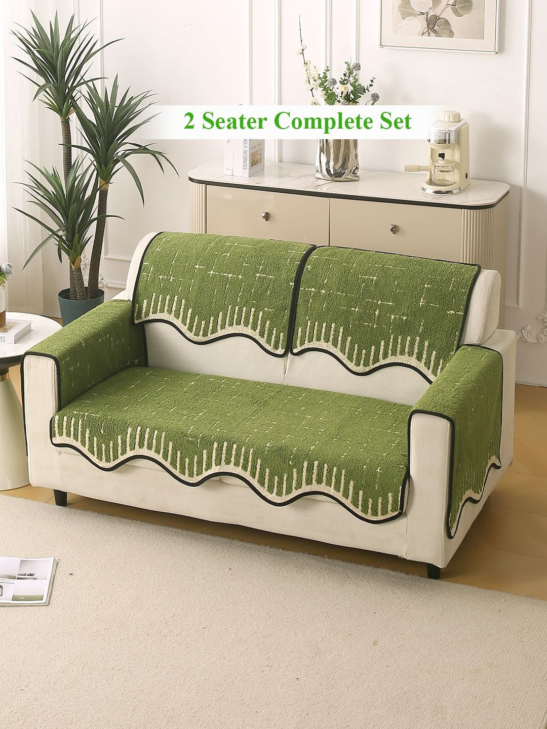 HOKIPO Green Luxury Supple Sofa Wavy Mat 2 Seater Complete Set