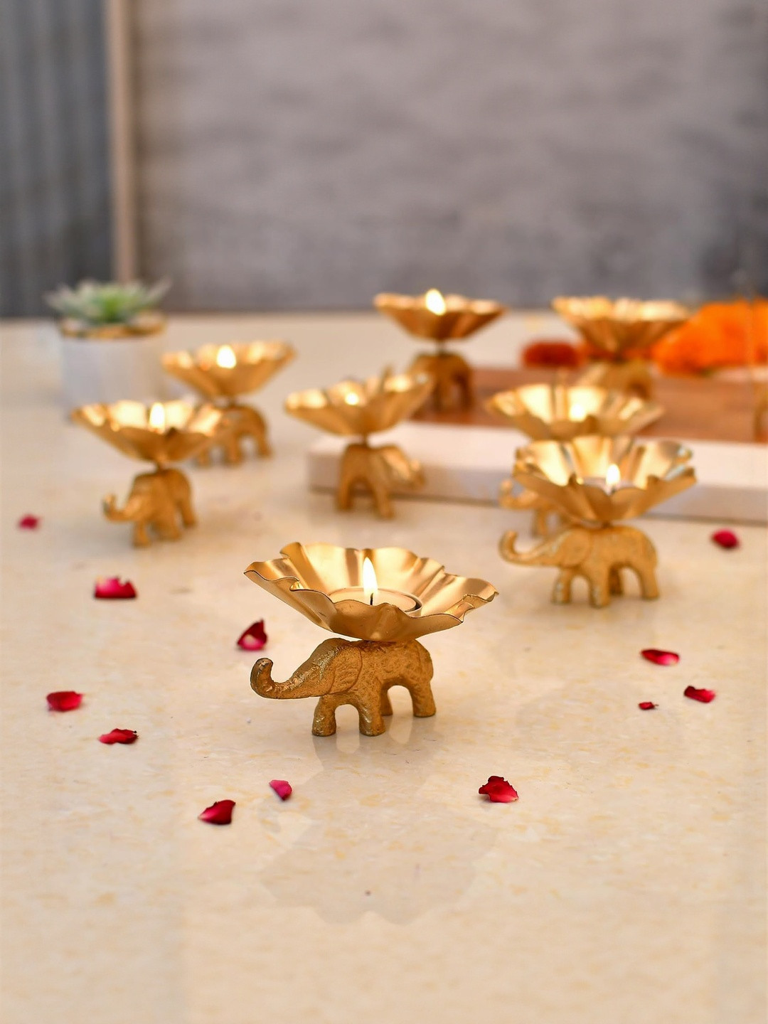 Garden Deco Gold 6 Pieces Elephant Decorative Bowl Stands