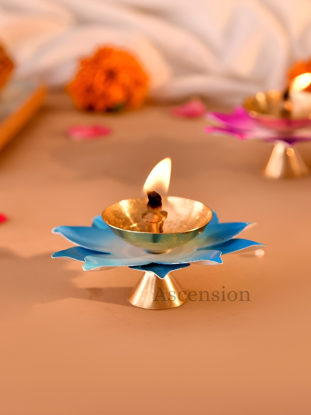 Ascension Pink & Blue 2 Pieces Kamal Patti Flower Diyas