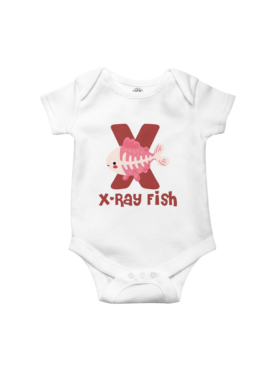 THE PRINT PLATTER Kids White X-Ray Fish Printed Cotton Bodysuit