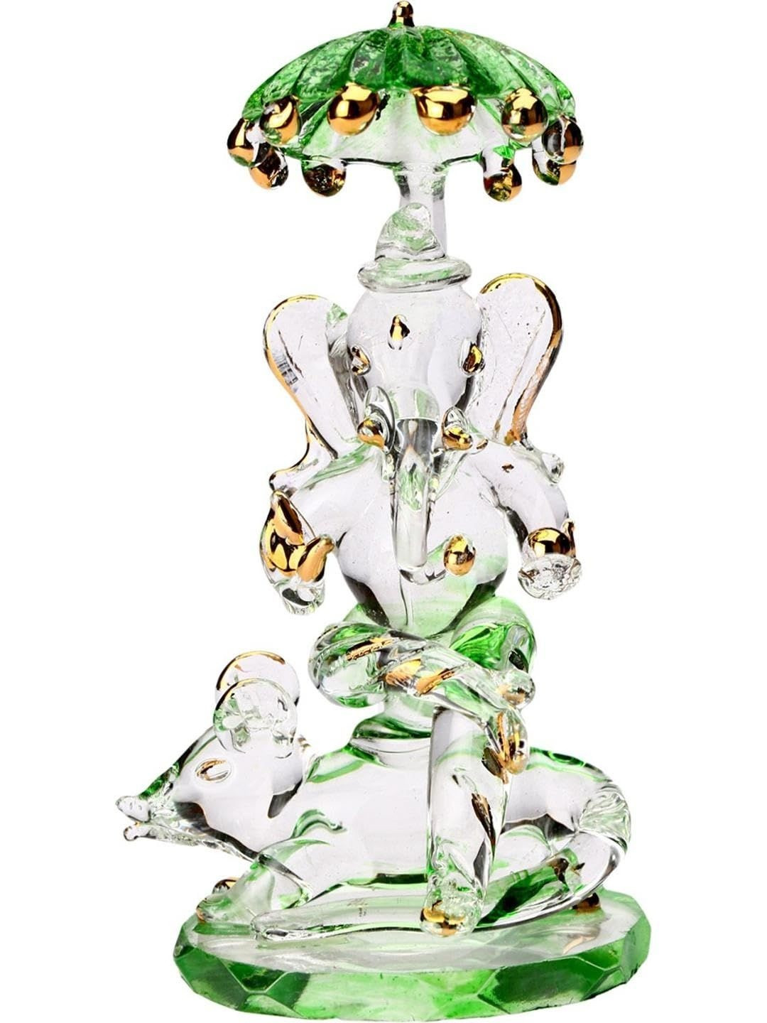 1ST TIME Green & Transparent Religious Glass Idol Showpiece 3.9 inch