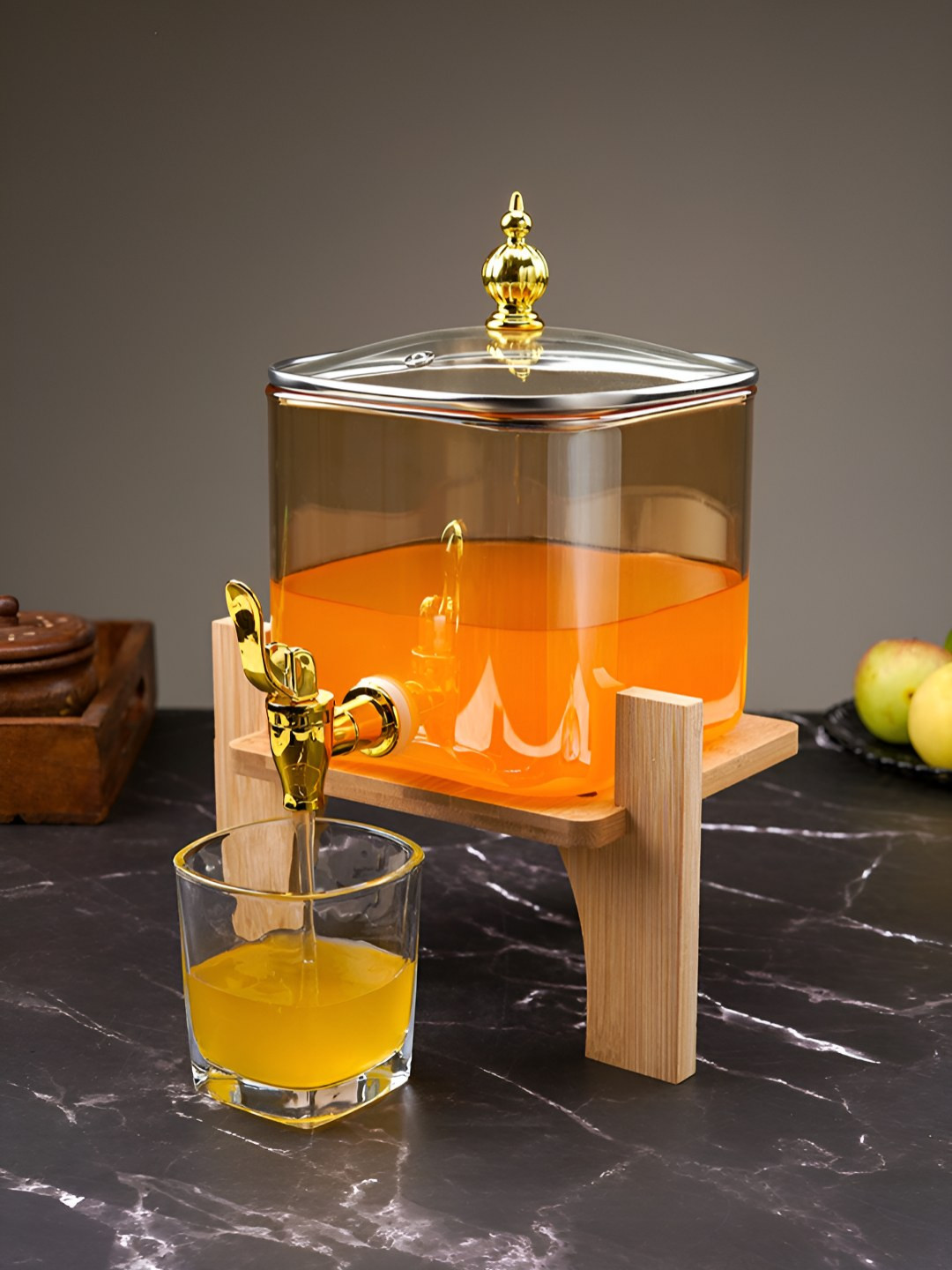 RUHANI HOMES Gold-Toned & Brown Borosilicate Glass Water Jug 3.2L With Stand