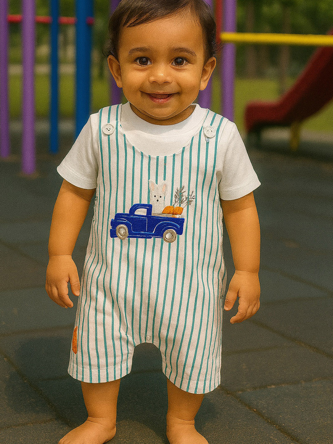 MeeMee Infants Boys Striped Pure Cotton Dungarees