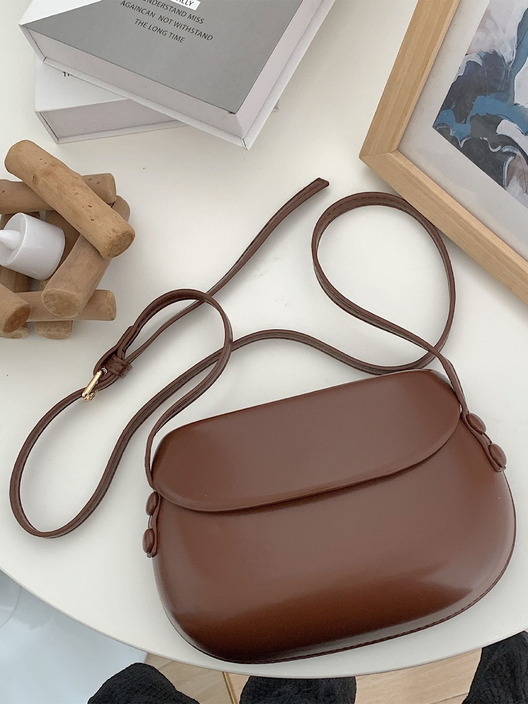 StyleCast Brown & Gold Toned Crossbody Sling Bag