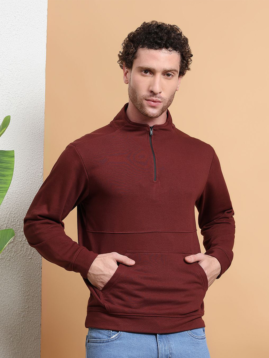 ARMENOR Men High Neck Half Zipper Sweatshirt