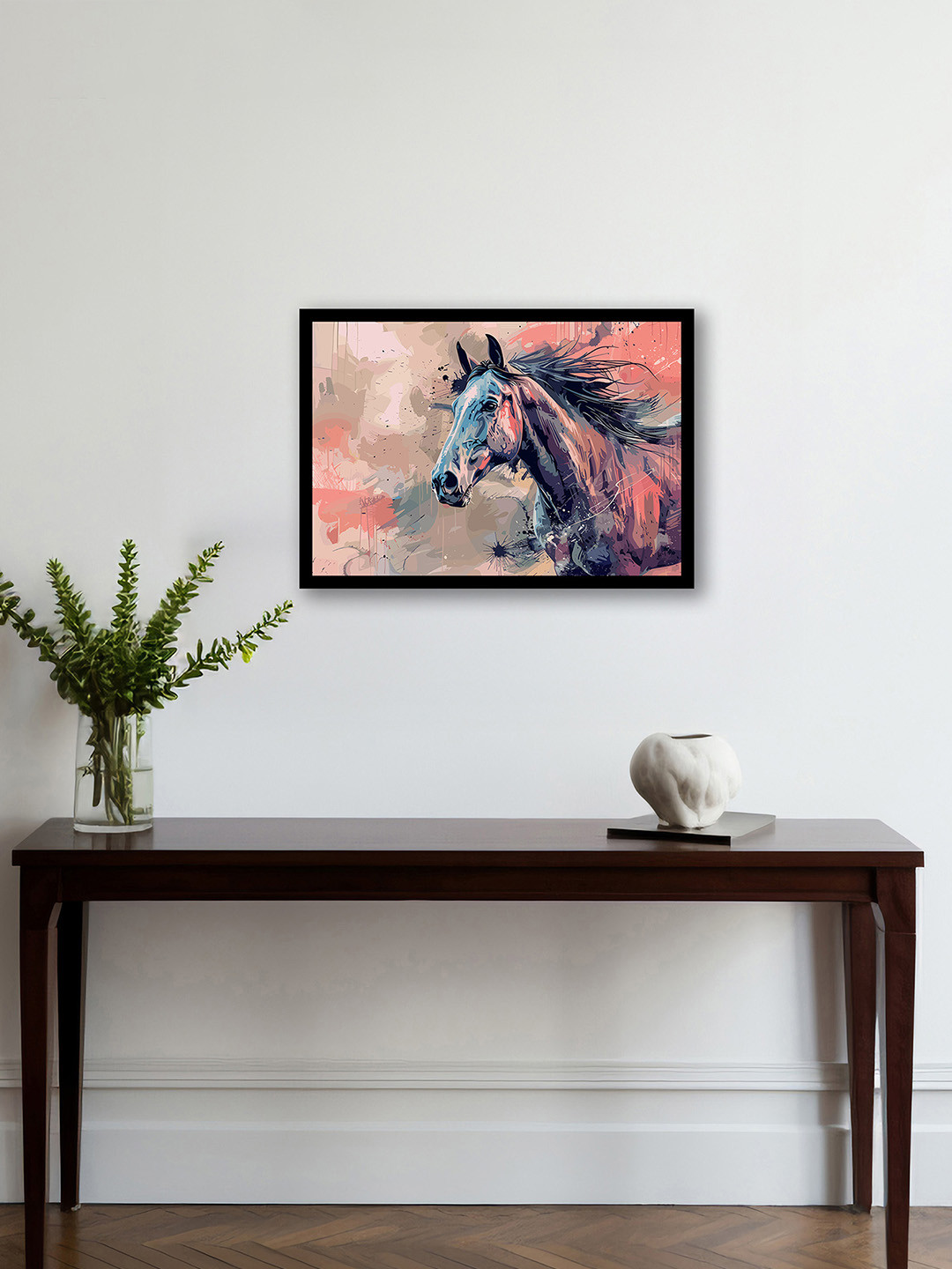 nestroots Echoes in Motion Orange Colored & Blue Horse Printed Canvas Wall Art