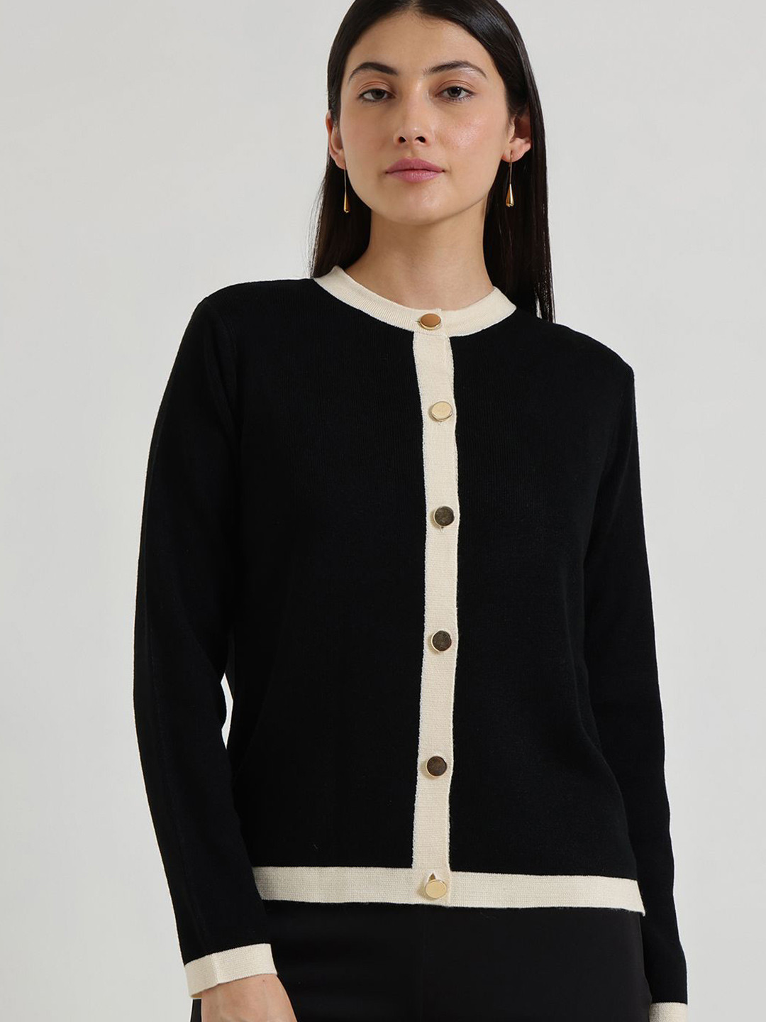 FableStreet Women LivSoft Round Neck Button Detail Crop Cardigan