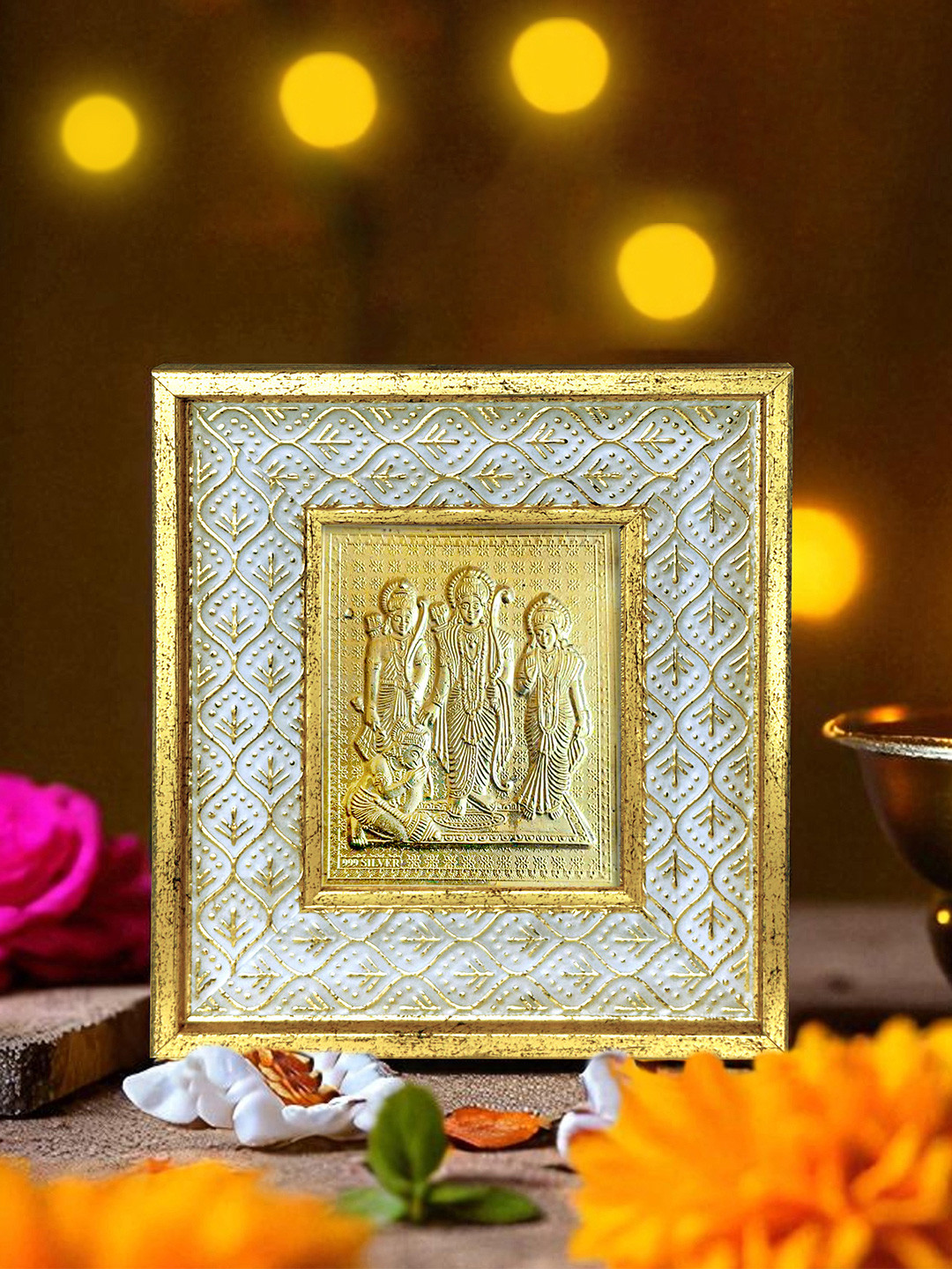 Art Street Gold-Plated & White Ram Darbar Table Photo Frame