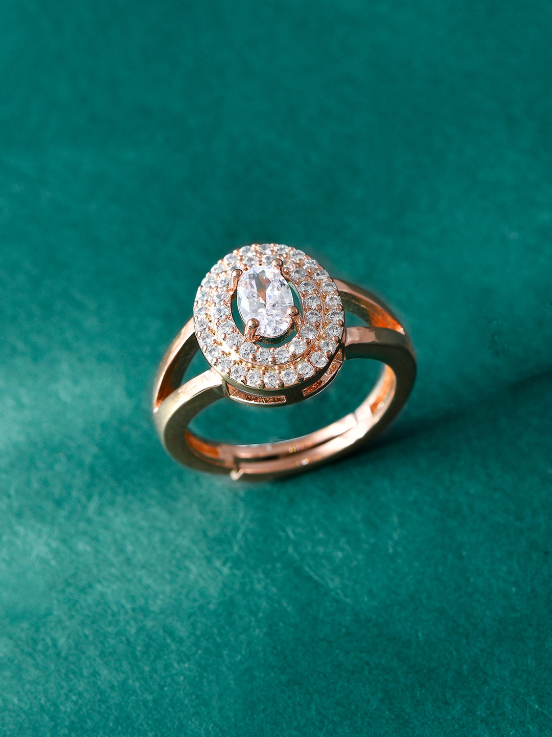 Voylla Rose Gold-Plated Elegance Eternity American Diamond Studded Solitaire Finger Ring