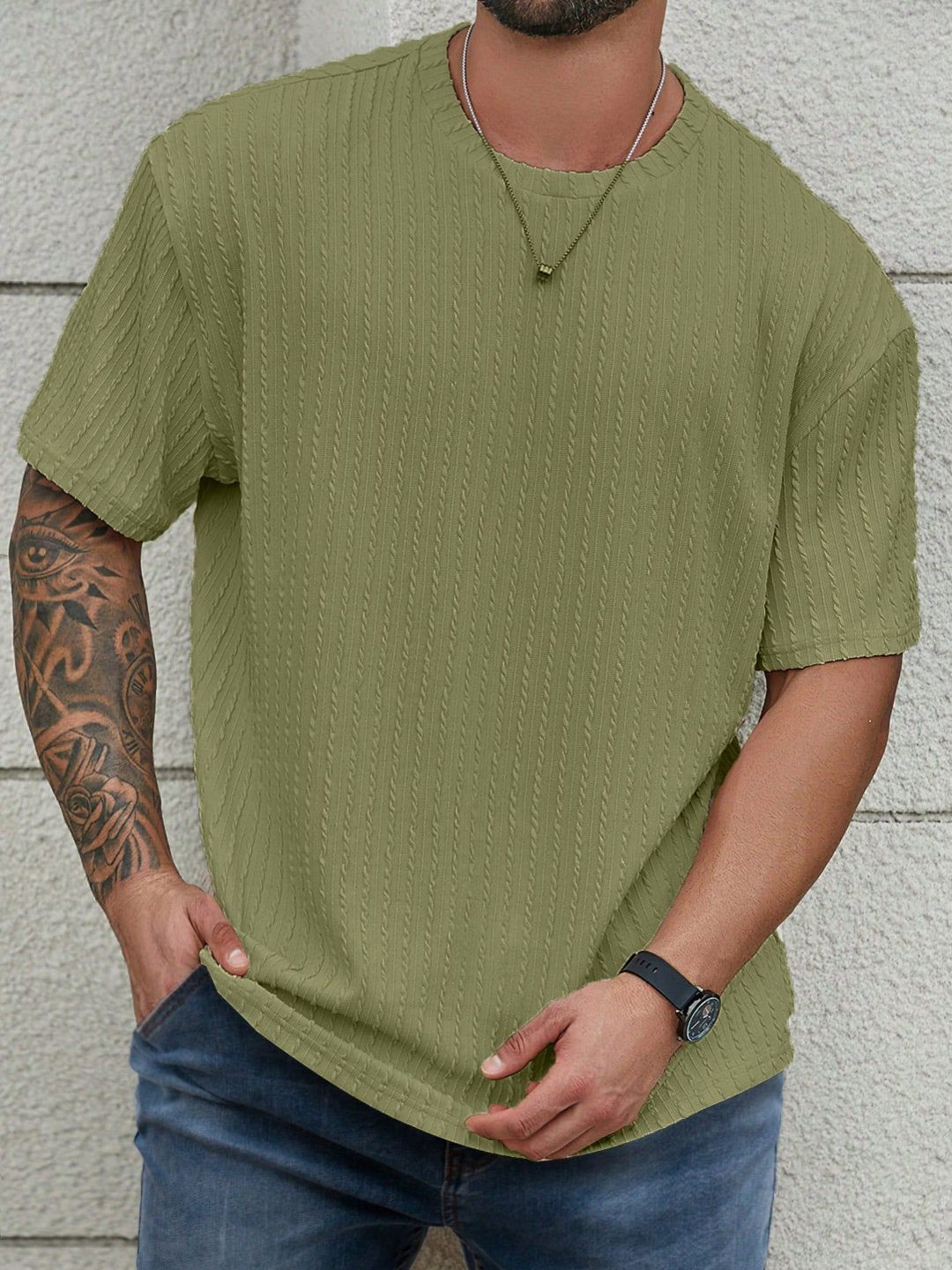 RAHI TRENDZ Self Design Round Neck Regular Fit T-shirt