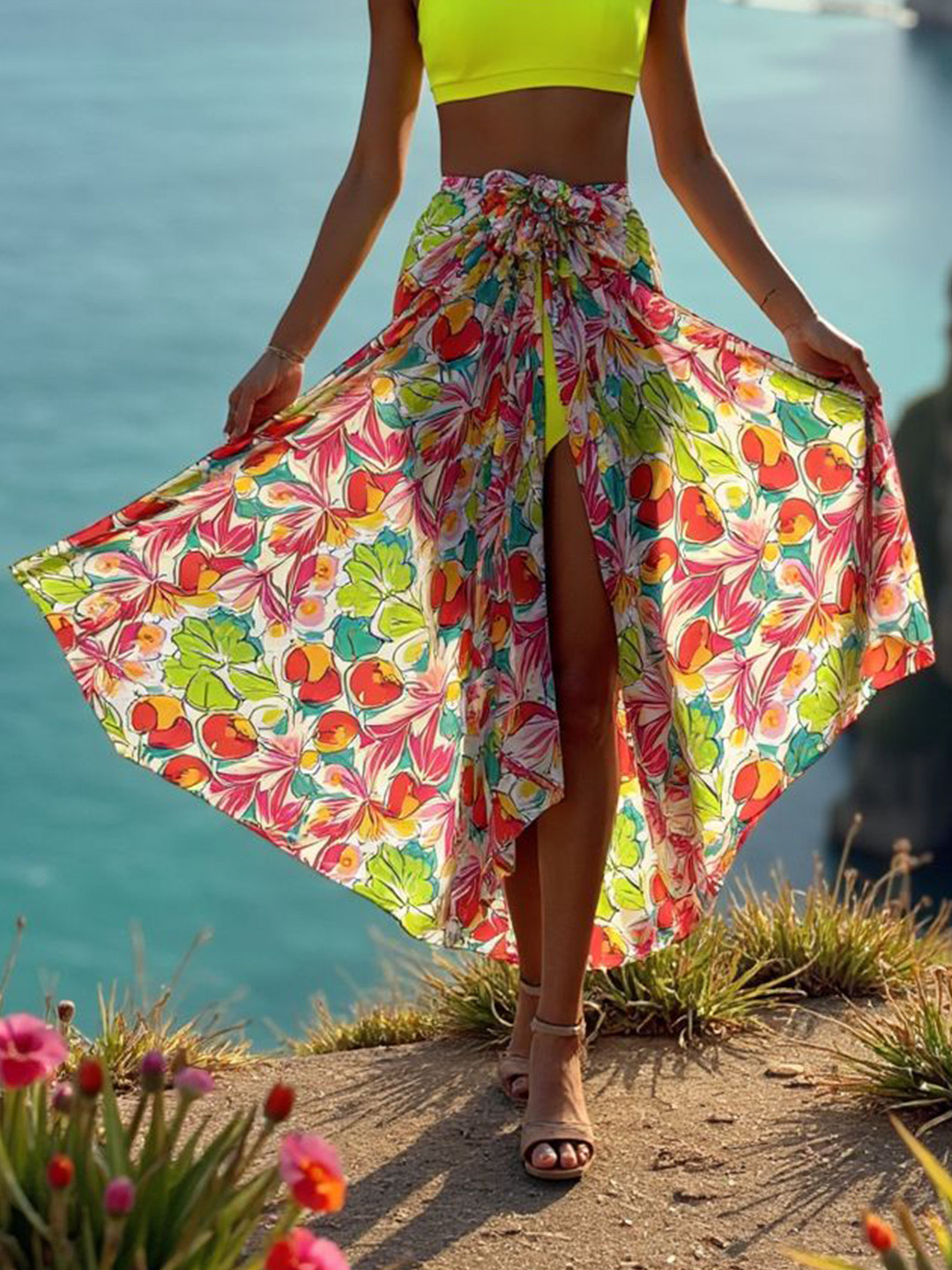 Aoba Tropical Floral Printed Swim Cover-Up Sarong