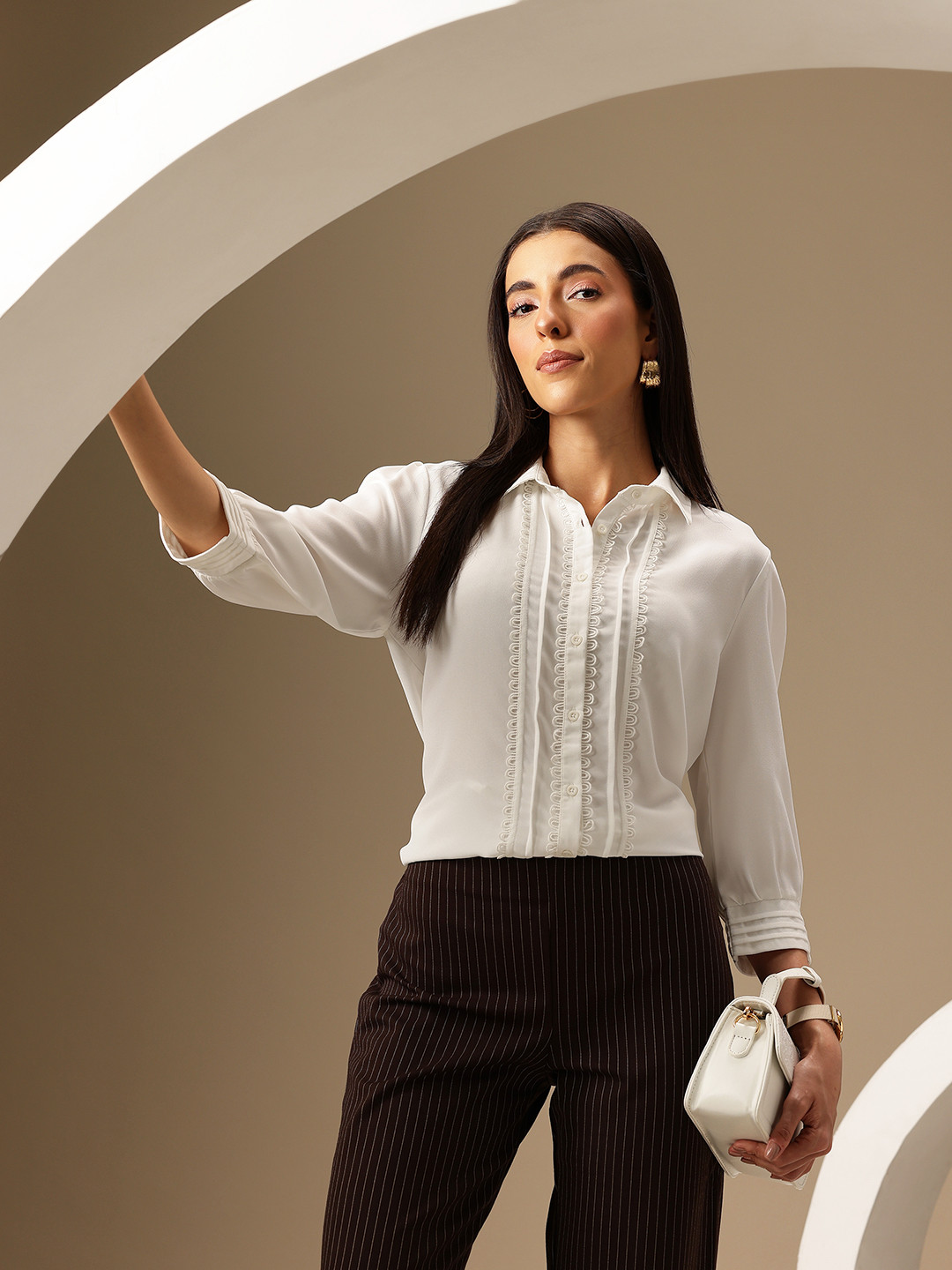 Chemistry Lace Insert Detail Puff Sleeves Regular Fit Shirt