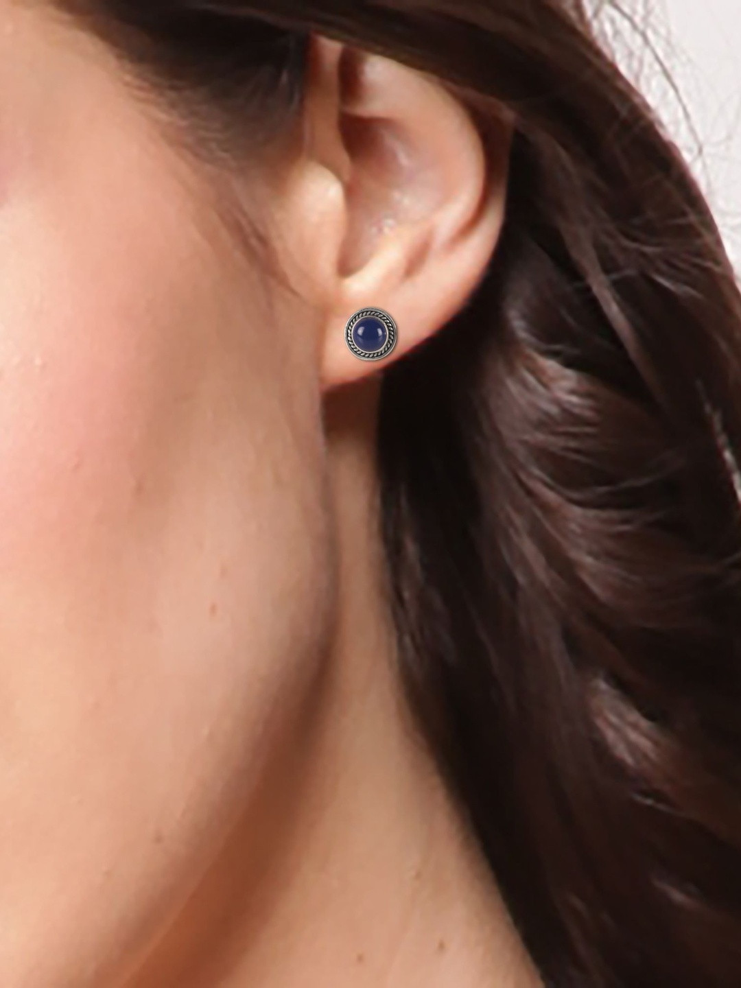 FUSIONARI Women 925 Silver Blue Lapis Circular Studs Earrings