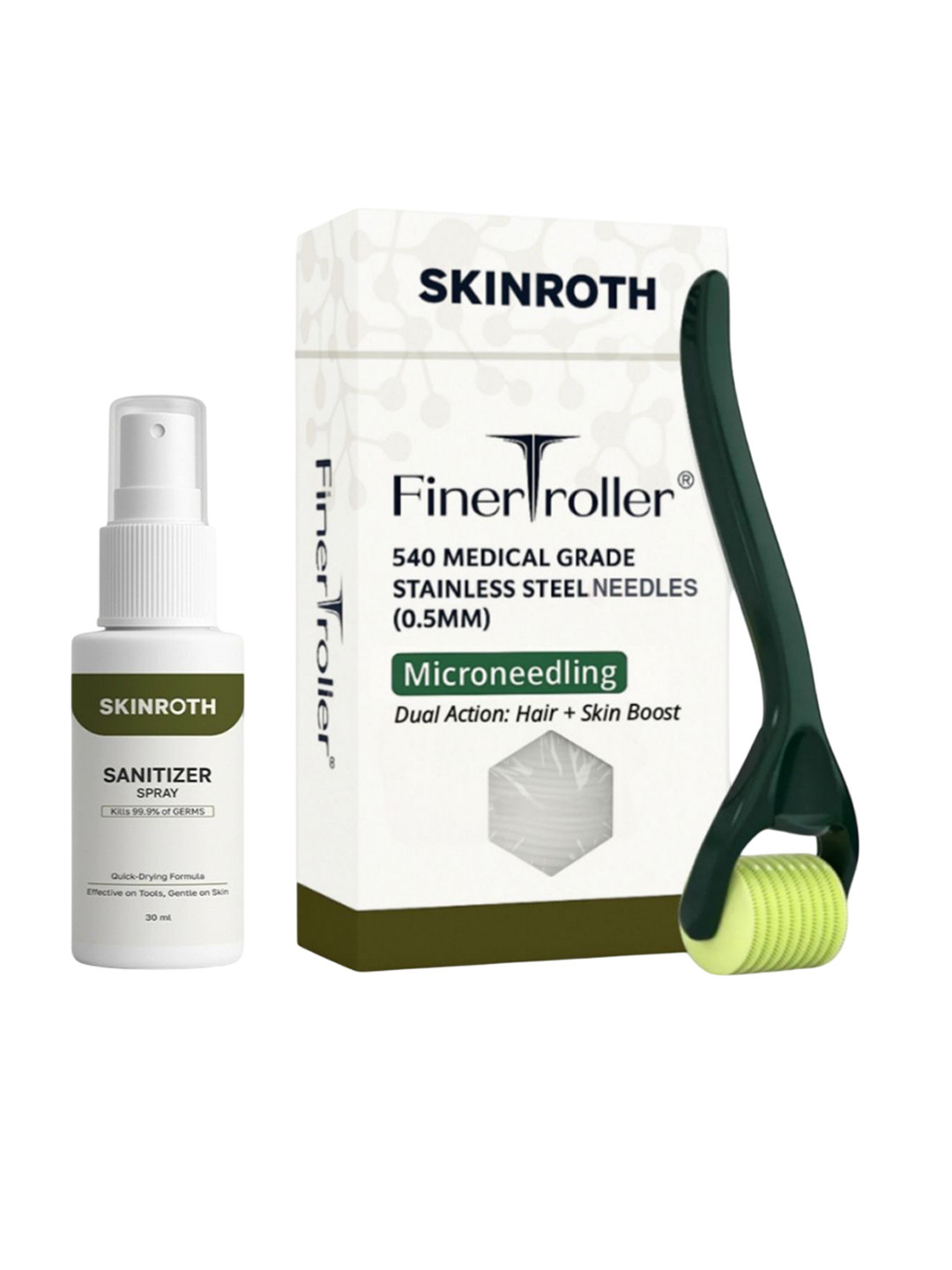 SKINROTH Microneedle 0.5mm Derma Roller With Sanitizer Spray- 30 ml