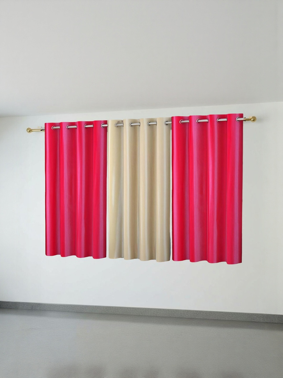 Aura Pink & Cream-Coloured 3 Pieces Room Darkening Window Curtains
