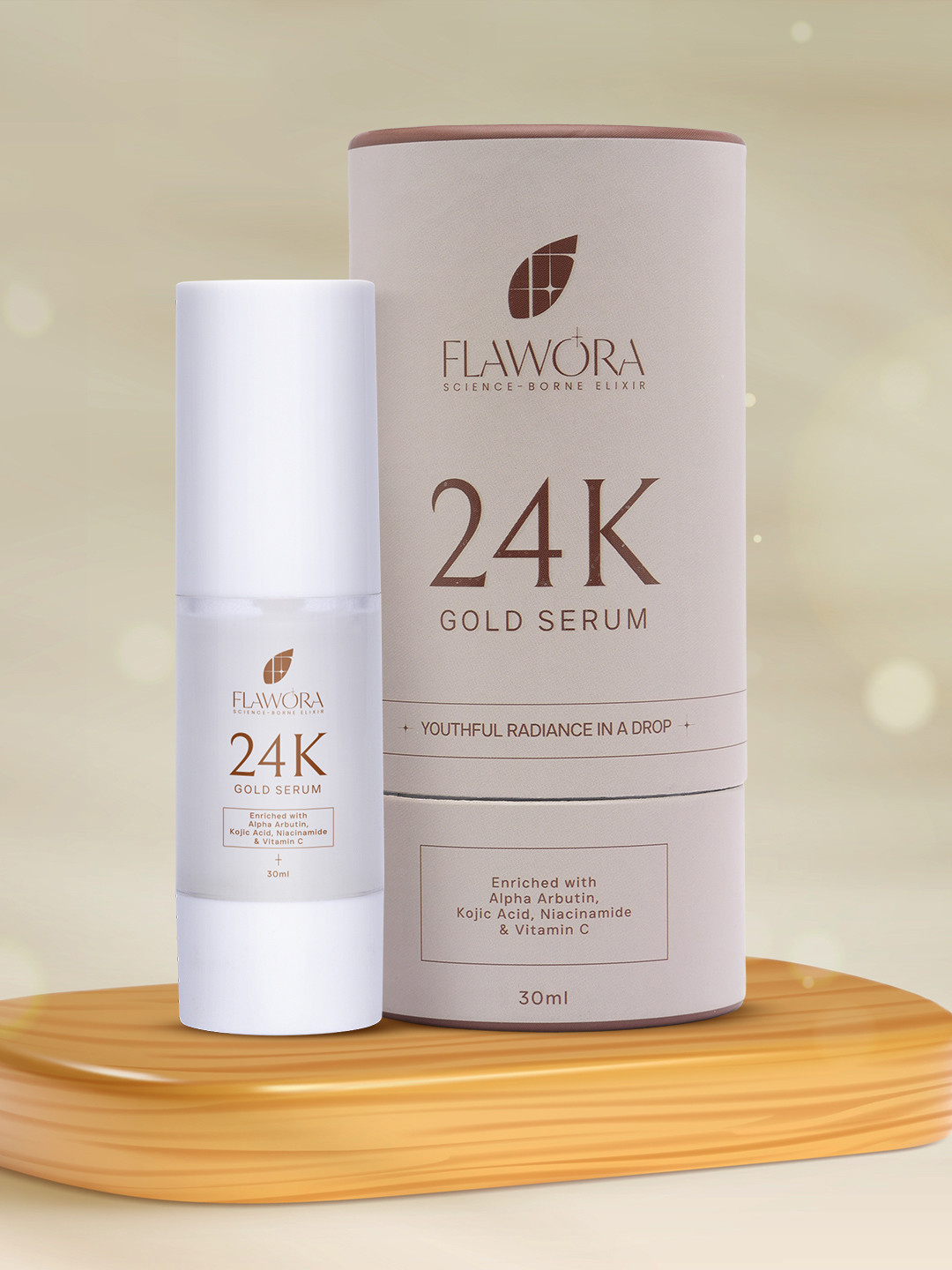 Flawora 24k Gold Face Serum with vitamin C for Brightening and Anti-Aging Skin -30 ml