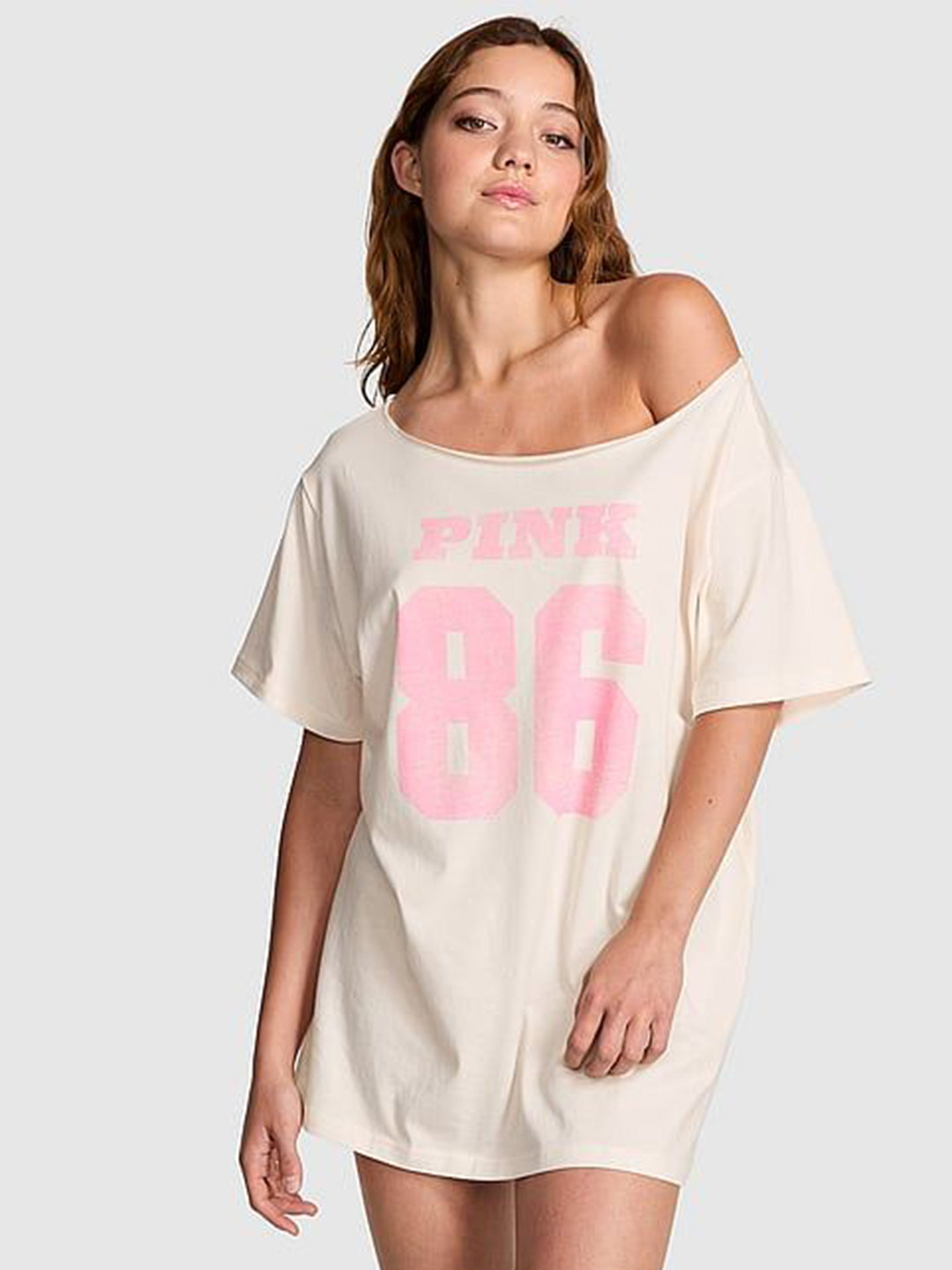 Victoria's Secret Women Typography Printed Off-Shoulder T-shirt