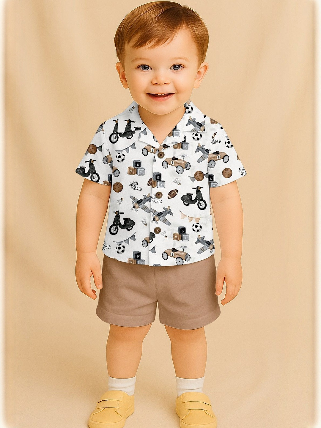 Anneca Boys Scooter Printed Shirt Collar Short Sleeves Shirt With Shorts
