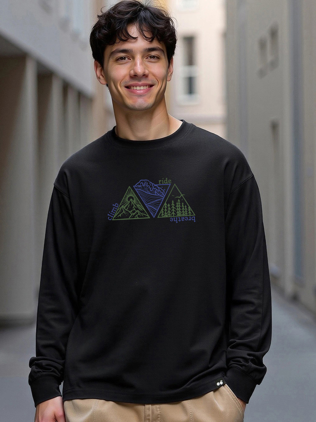 Bewakoof Graphic Printed Long Sleeves Pure Cotton Oversized T-shirt