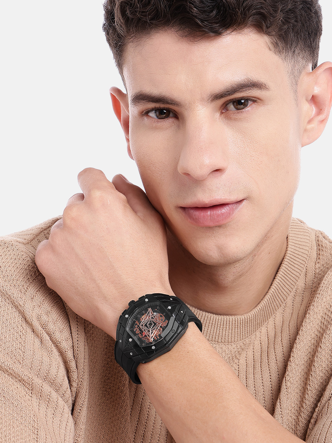 FOREST Men Patterned Dial Asymmetrical Analogue Watch FRT-745-BK