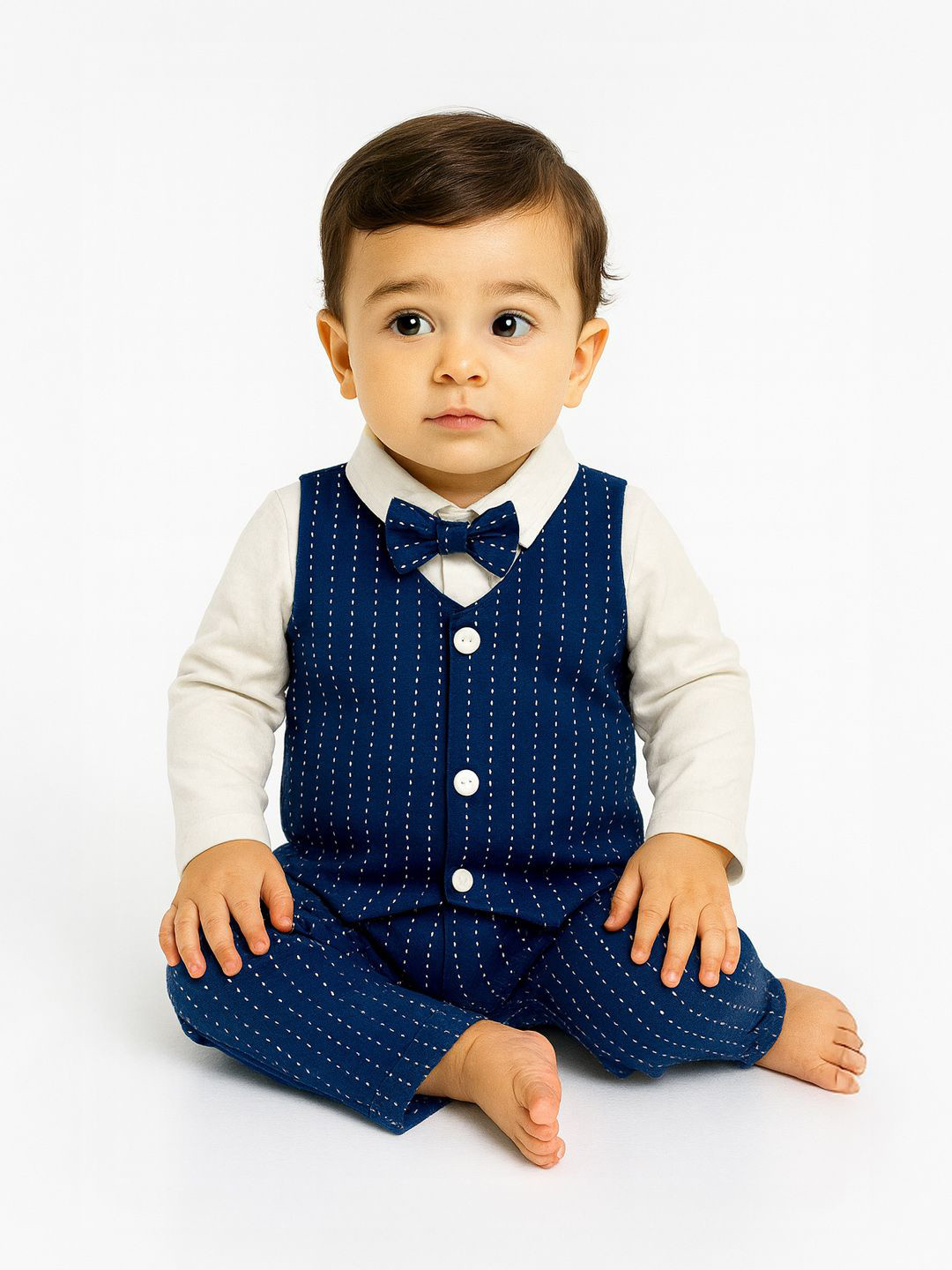 Nauti Nati Infant Boys Dotted Collared Romper With Bow
