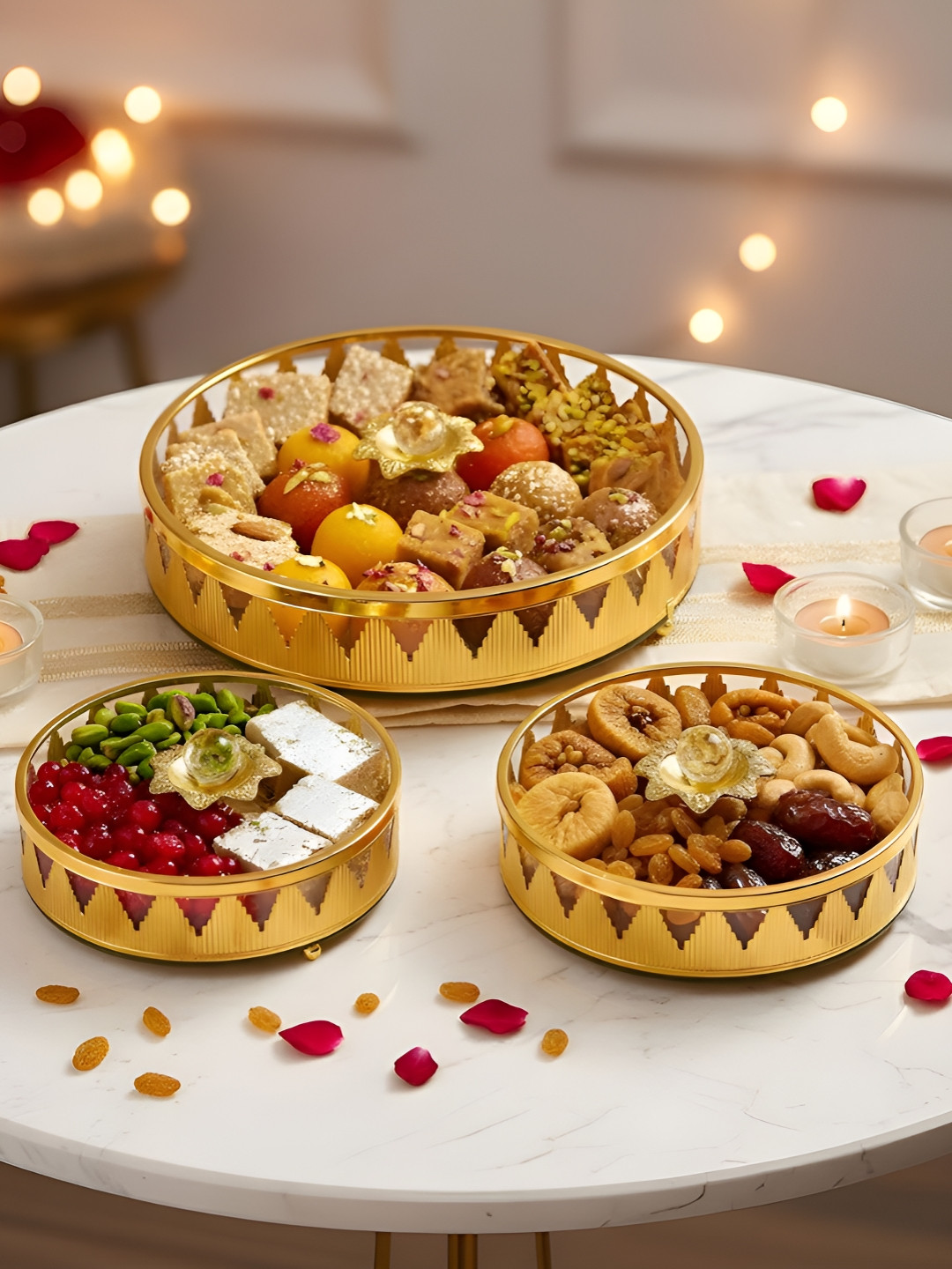 AARVI DECOR STUDIO Gold-Toned Textured 3 Pieces Flip Top Round Shaped Glass Containers