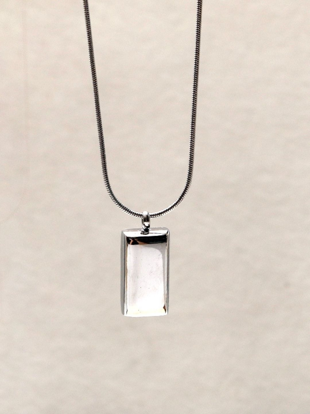 KPOP Men Stainless Steel Silver-Plated Rectangle Pendant With Chain