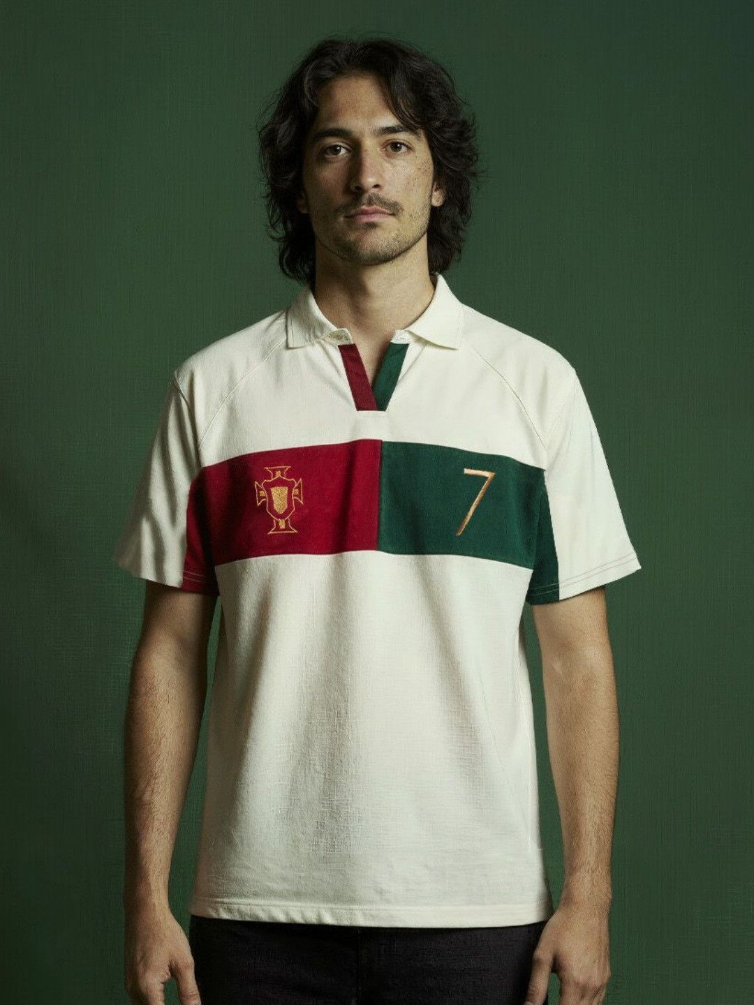 Shop Football Portugal Vintage Embroidered Polo Collar Relaxed Fit T-Shirt