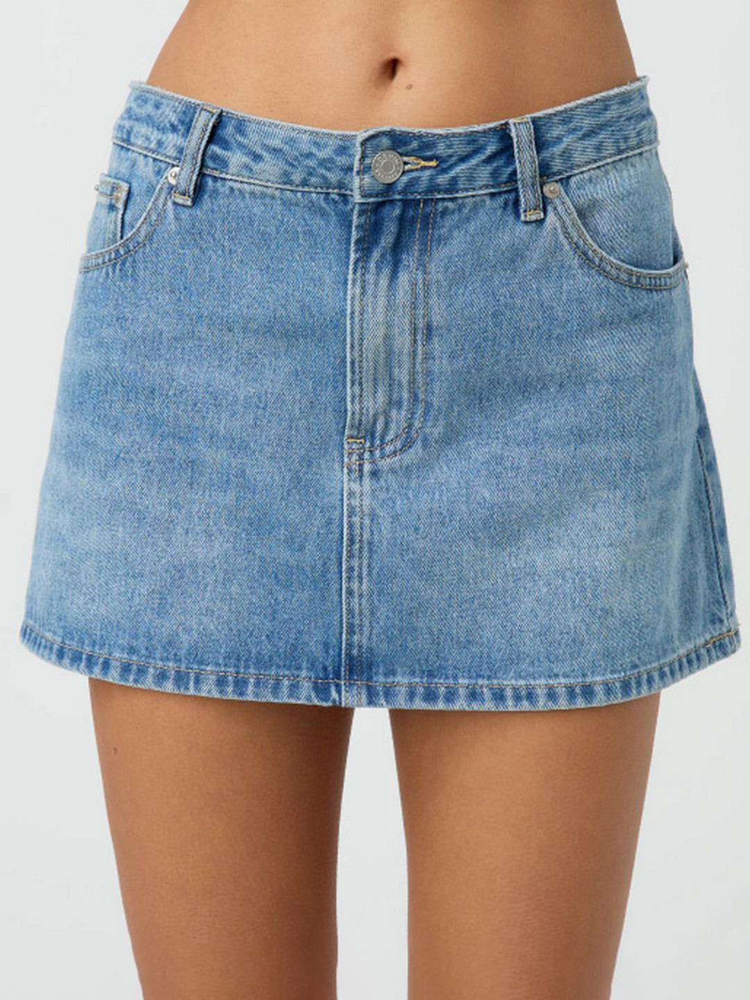 HERE&NOW Classic A-Line Light Wash Denim Mini Skirt