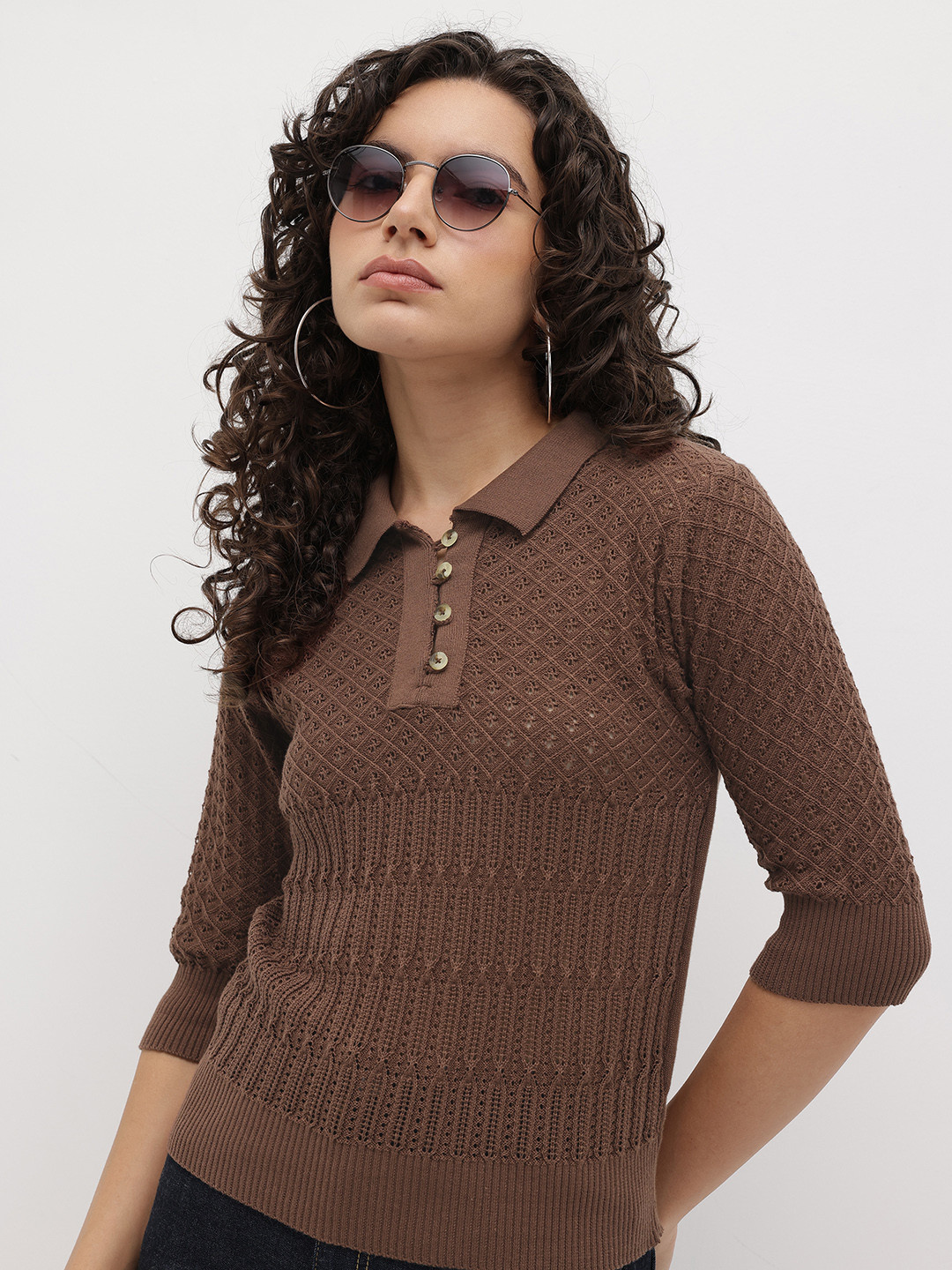 The Roadster Life Co. Flat Knit Crochet Shirt Style Top