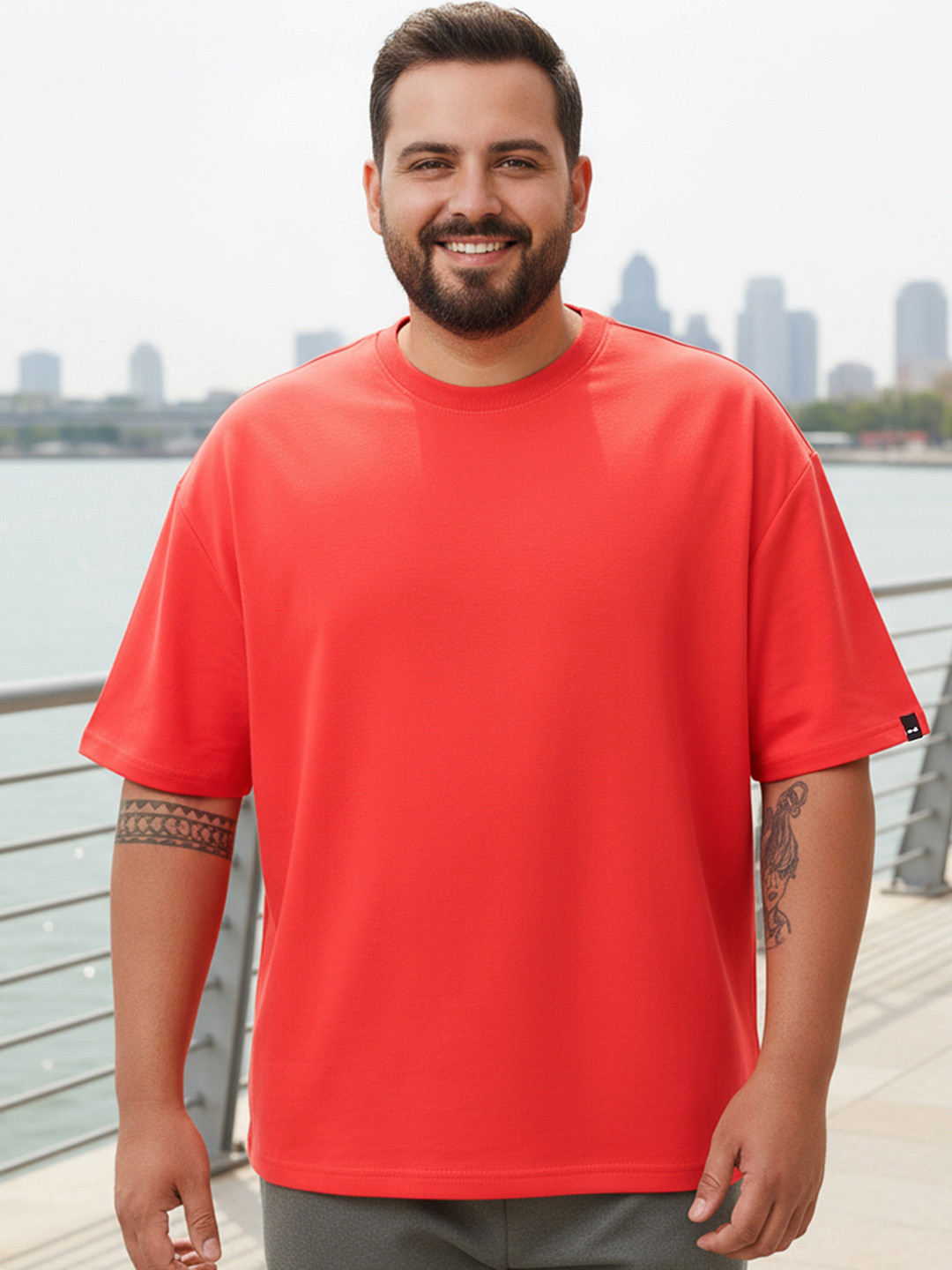 Bewakoof Heavy Duty Men Fiesta Red Oversized Plus Size T-shirt