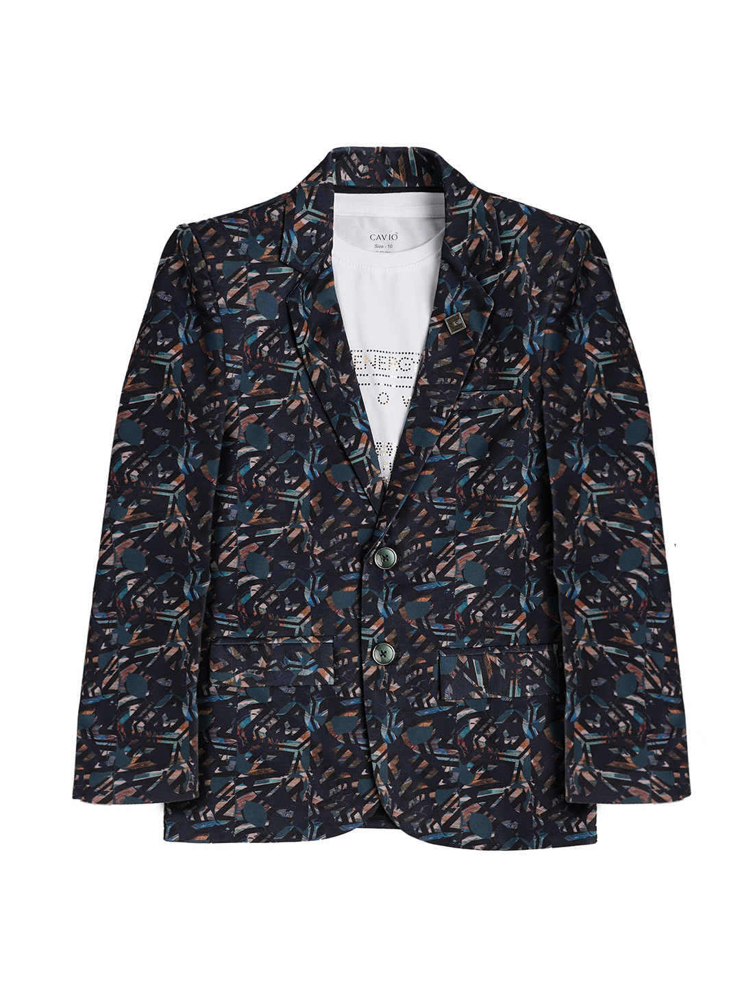 CAVIO Boys Printed Single-Breasted Pure Cotton Blazer With T-Shirt